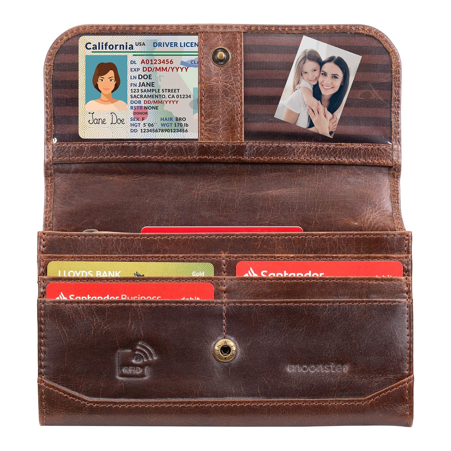 moonster Leather Wallets for Women 8x4 inch Handmade Womens Leather Wallet Brown - Genuine Leather Wallet Women -Ladies Wallets Leather - Women's Wallets - Multi Compartment RFID Wallet for Women