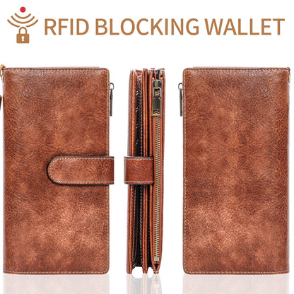 XINNSTAR Womens Wallet RFID Blocking Large Capacity Credit Card Holder Long Purses for Women with Wristlet Pocket ID Window