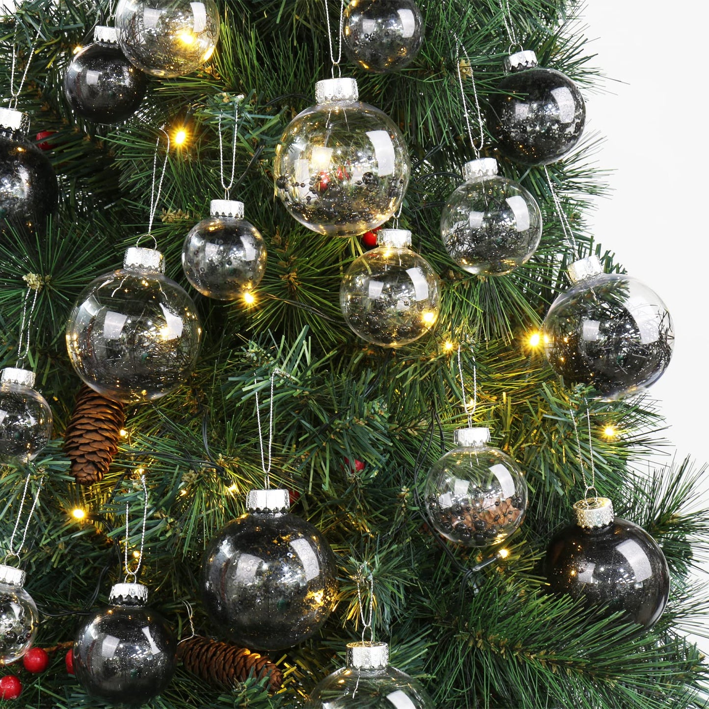Briful 30PCS Shatterproof 2'' Halloween Tree Balls Set - Black & Clear Decorative Hanging Ornaments for Xmas Tree & Party Decoration