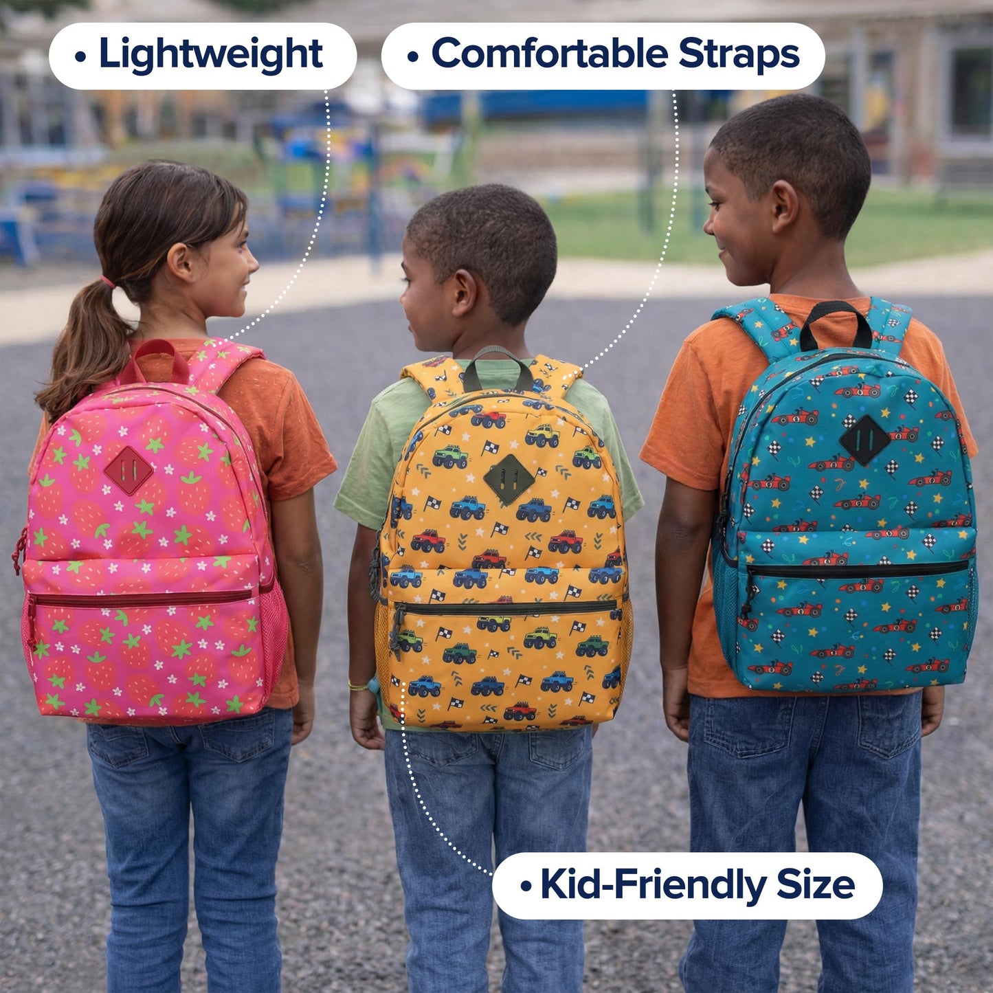 SUPRANICE 24-Pack 17" Elementary Bulk Backpacks for School, Bulk Printed Bookbags for Boys and Girls Ages 5-11, Assorted Prints for School Drives, Donations, and Giveaways