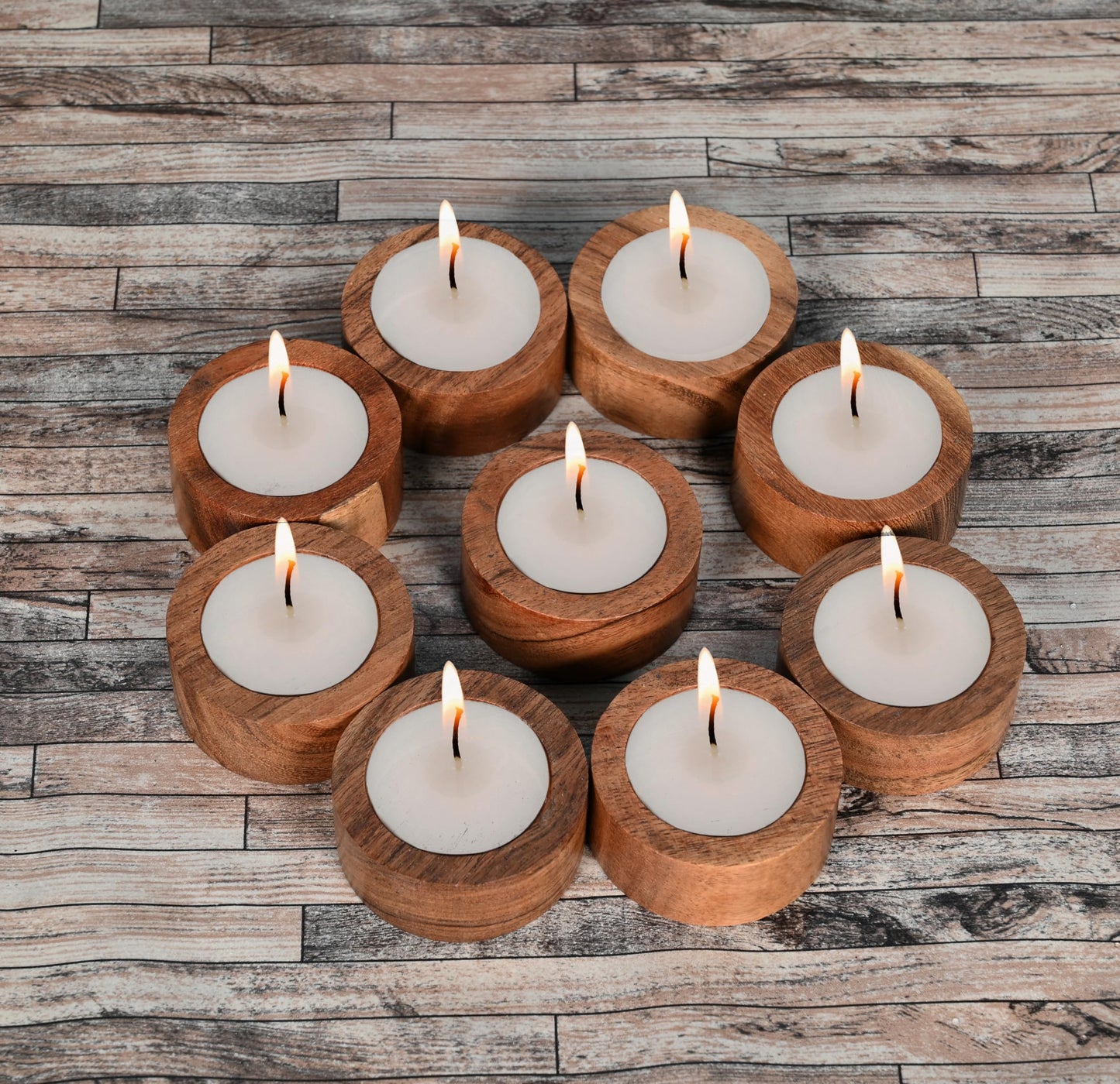 NIRMAN Acacia Wood Tealight Candle Holder for Wedding, Party, Birthday, Holiday, Home Decoration (2.25" x 2.25" x 1"), (Set of 12)