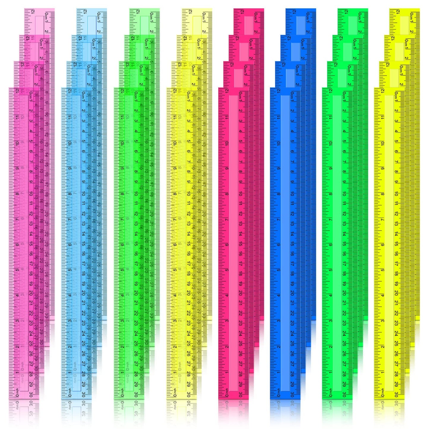 Teling 192 Pack Rulers Bulk for Classroom Transparent Colorful Metric Rulers with Inches and Centimeters 8 Colors for Kids Back to School Supplies(12 Inch)