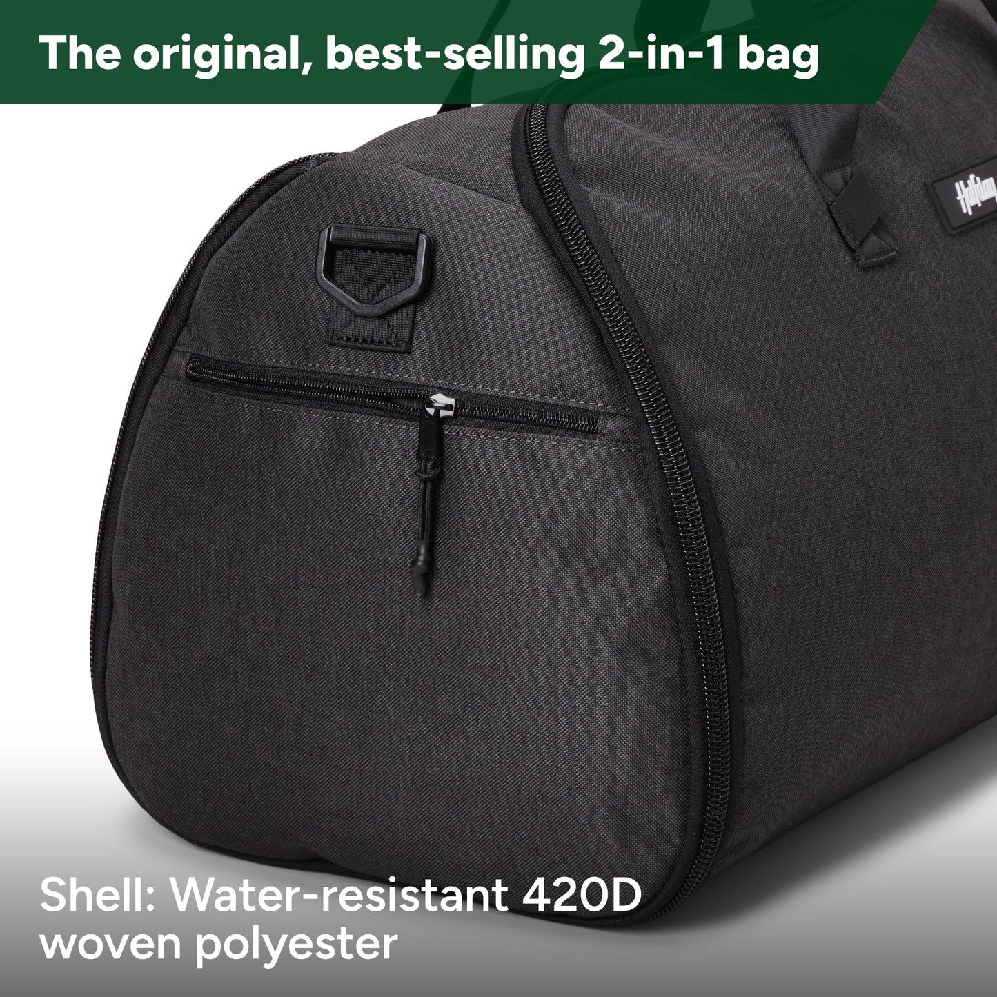 Halfday Convertible 2-in-1 Garment Duffel Weekender Bag 45L: Wrinkle-Free Travel (Hanging Suit Compartment, Shoe Pockets, Trolley Sleeve), Durable & Water-Resistant Carry-on, Shadow