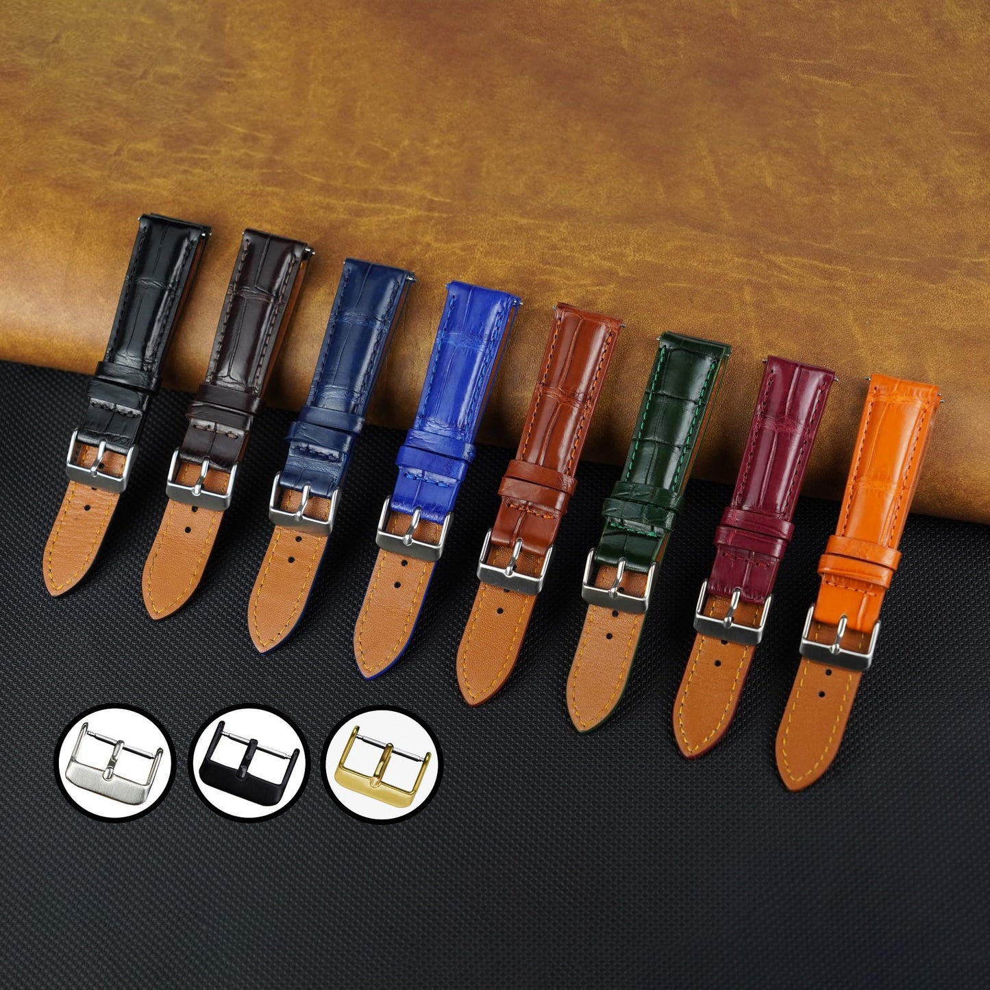 vinacreations Bespoke AIIigator Watch Band Handmade Personalized Leather Watch Strap Engraved Name Gifts for Men Father's Day Custom Lug Width 14mm 16mm 17mm 18mm 19mm 20mm 21mm 22mm 24mm