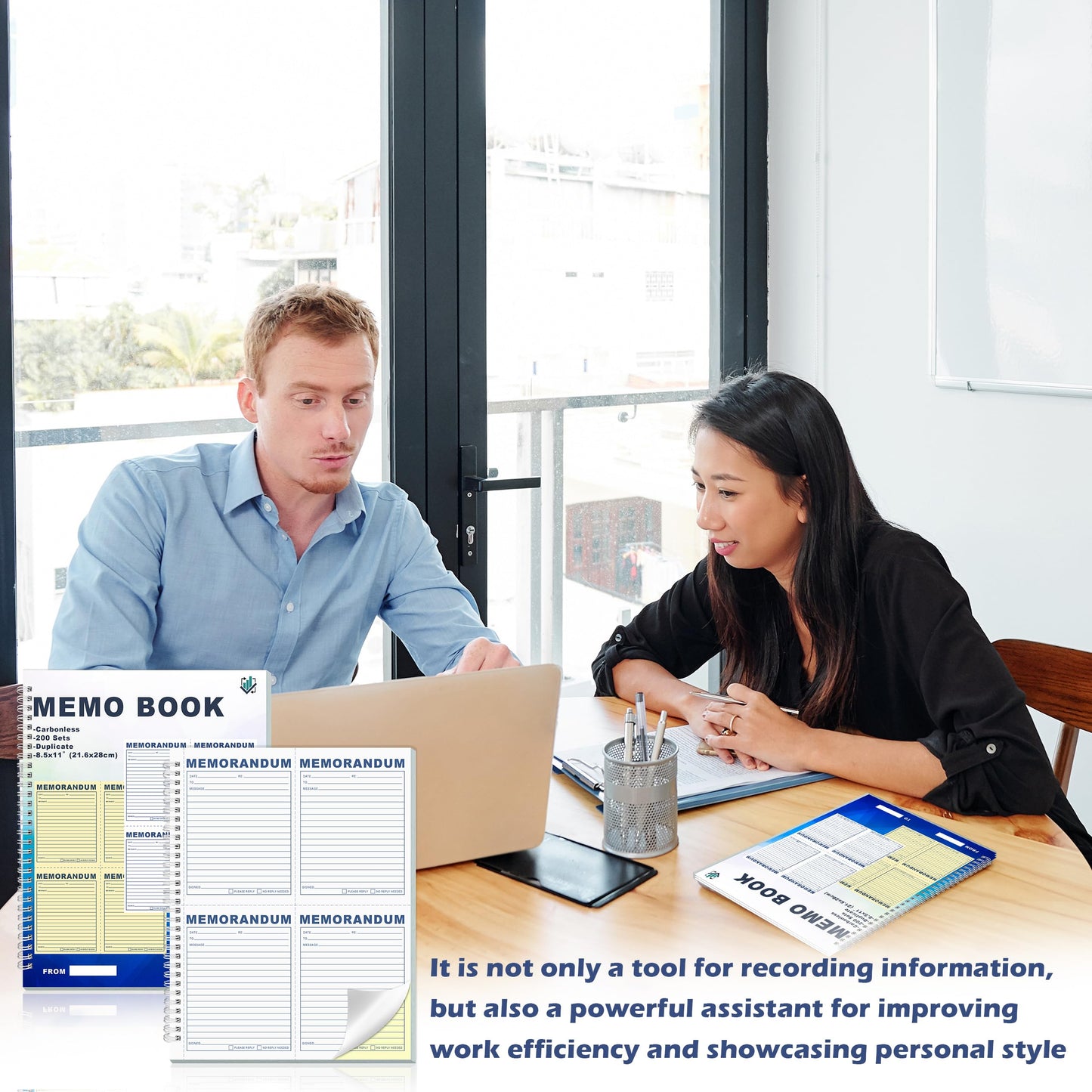 LKTHSEEK Memorandum Forms Book 200 Sets Carbonless 2-Part Duplicate Memo Book 8.5x11 Inches Spiral Bound With Tear Off Line Suitable For Office Or School