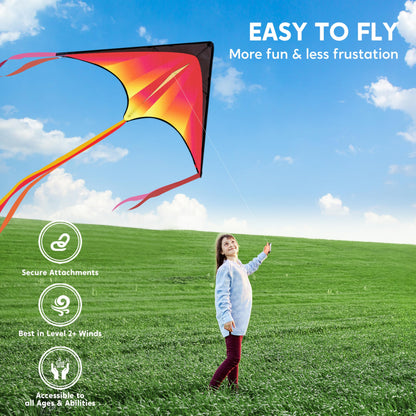 JOYIN Large Delta Kite Red, Green and Purple, Easy to Fly Huge for Kids and Adults with 262.5ft String, Large Delta Beach Kite for Outdoor Games and Activities