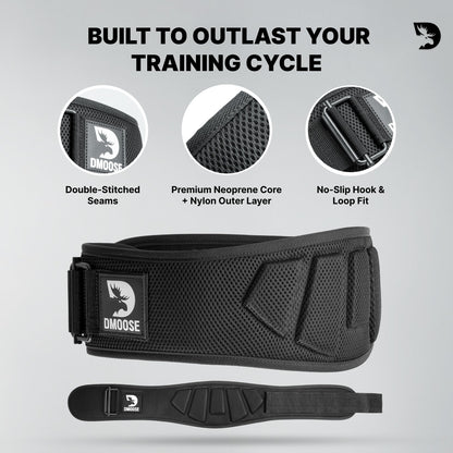 DMoose Fitness Weight Lifting Belt for Squats, Deadlift & Intense Workout - 6" Adjustable Fit Auto Lock Weightlifting Belt for Men & Women - Neoprene Gym Belts for Stability (Black 2.0)
