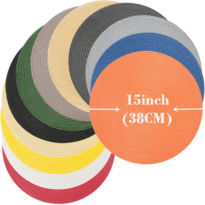 Zupro Round Placemats Set of 6,Braided 15 inch Table Mats Heat Resistant Non-Slip Washable,for Kitchen Dining Tables Four Seasons Dinner Parties Thanksgiving Christmas and Everyday Use.White