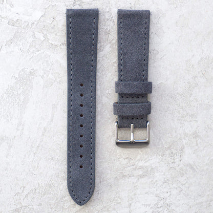 Benchmark Suede 22mm Leather Watch Band – 22mm Quick Release Watch Band with Stainless-Steel Buckle & 9 Adjustable Holes – Grey Leather Watch Bands for Men & Women (22mm, Grey)