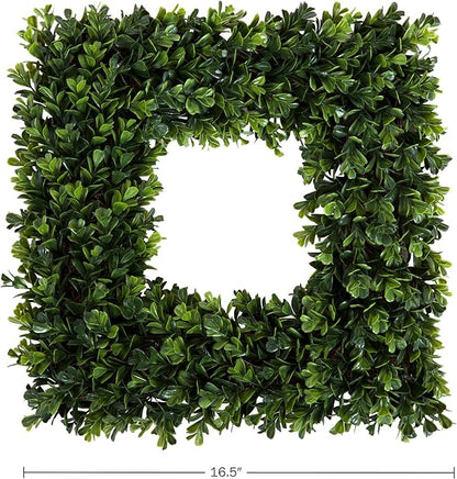 Pure Garden Boxwood Wreath - 16.5-Inch Square UV Resistant Artificial Spring, Summer, Fall or Winter Wreath - Outdoor/Indoor Wreaths for Front Door