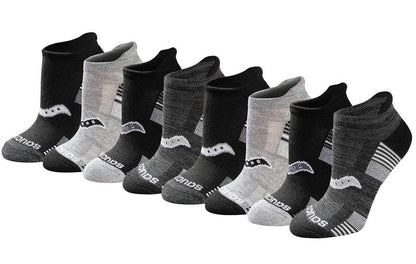 Saucony Women's RunDry Performance 8, 16 Pairs Heel Tab Athletic Socks, S-L, Black/Char/Lt. Grey Assorted (8 Pairs), Medium