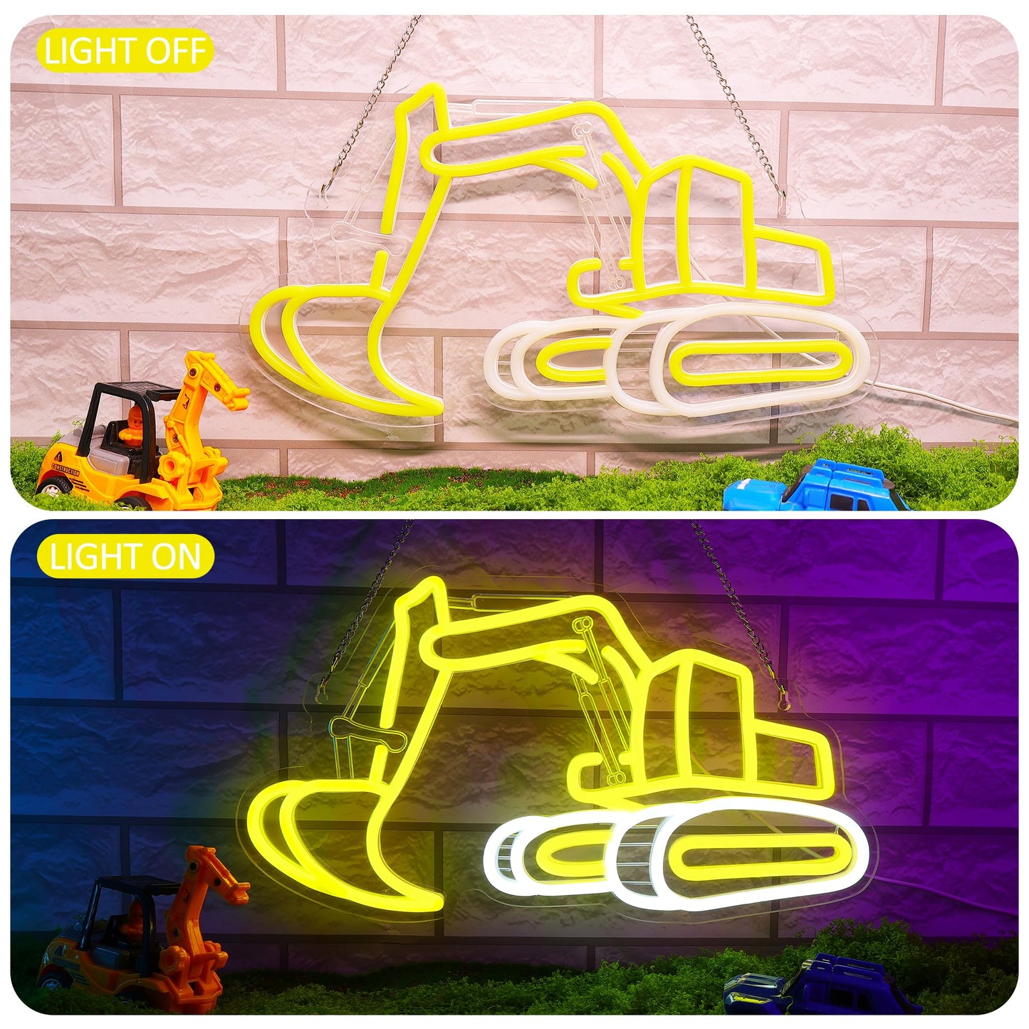 Excavator Neon Signs for Wall Decor, Digger Neon Lights for Bedroom, Neon Wall Light Suitable for Living Office Game Room Christmas Excavator Toy Gift - 5V USB Power with Hanging Chain Hooks