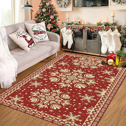 4' X 6' Christmas Rug Snowflake Area Rugs for Living Room Bedroom Indoor Entryway Laundry Nursery Dorm Xmas Carpet for Kids Girls Women Floor Mat Pad Doormat Vintage