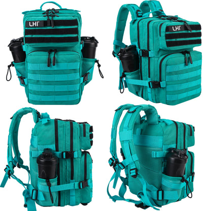 LHI Tactical Military Backpack for Men and Women 25L Army Assault Pack Bag Large Rucksack with Molle System-Lake Blue
