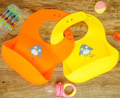 NatureBond Waterproof Baby Bibs, Silicone Weaning Bibs for Babies & Toddlers, Set of 2 w/Carry Pouch | Comfortable Soft 4 buttons Bib