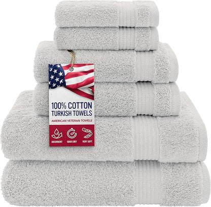 American Veteran Towel, 100% Cotton Turkish 6 Piece Towel Set, Luxury Towels