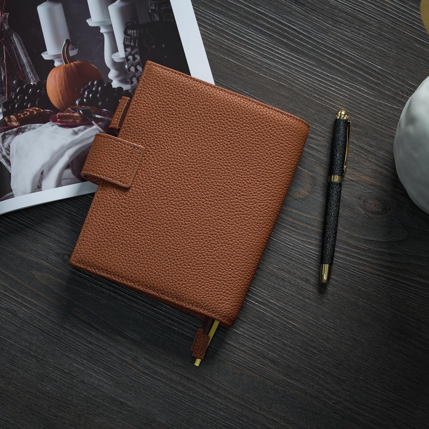 2026 New Genuine Leather A6 Notebook Cover Fits Hobonichi Cousin, Stalogy, LEUCHTTURM1917 and Midori MD Planners, with Pen Loop, Card Slots, Bookmarks and Back Pocket