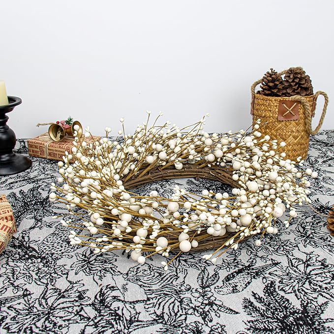 Artificial Winter Wreaths for Front Door 20 Inches White Wreath Rustic White Berry Twig Wreath for Indoors Porch Windows Wall Outdoor Christmas Celebration