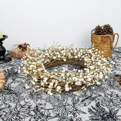 Artificial Winter Wreaths for Front Door 20 Inches White Wreath Rustic White Berry Twig Wreath for Indoors Porch Windows Wall Outdoor Christmas Celebration