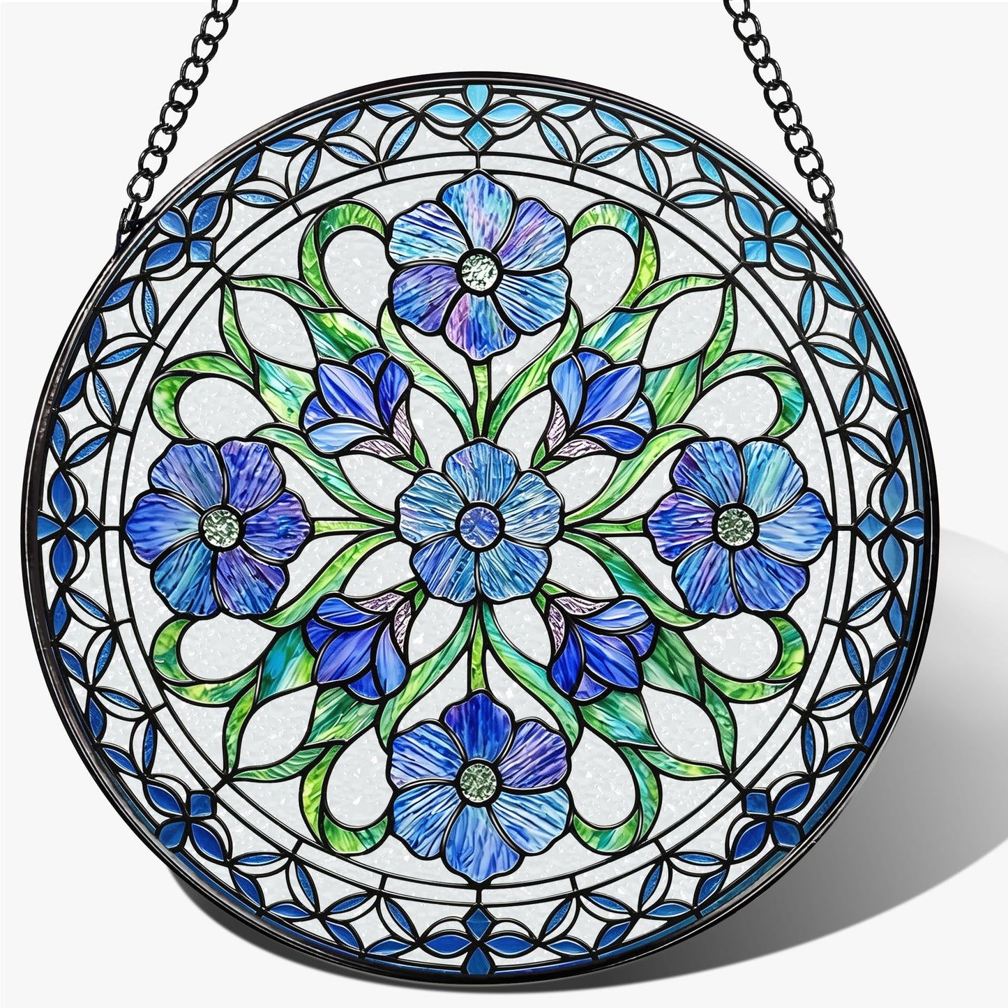 Stained Glass Window Hanging, 7.8 Inch Blue Flower Stained Glass Suncatcher Ornament, Botanical Window Hanging - Mother’s Day, Birthday, Christmas & Housewarming Gift for Mom, Grandma, Sister & Friend