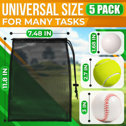 Mesh Bags Drawstring 5Pcs 11,8 х7.48'' – Strong, Lightweight, Breathable Mesh Bag with Quick-Dry and Tear-Resistant Design – Easy to Tighten and Adjust for Travel, Sports, Swimming, and Ball Storage