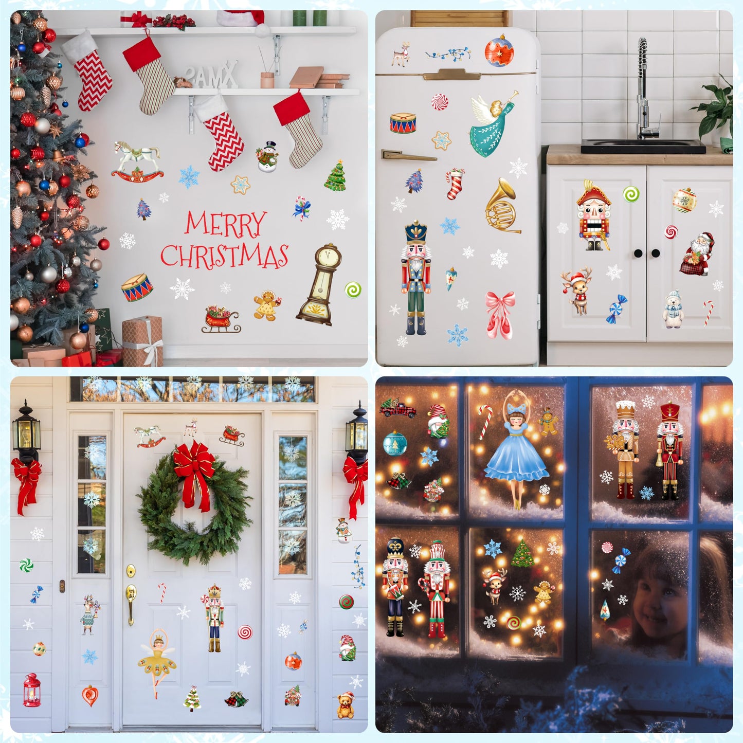 Christmas Nutcracker Wall Stickers Decoration 12 Sheets, Christmas Wall Decals Holiday Nutcracker Decor, Winter Snowflake Vinyl Stickers for Living Room Bedroom Home Office