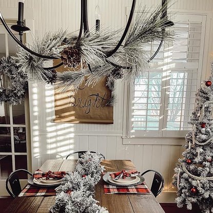 Fraser Hill Farm 24" Wreath and 6-Ft. Garland Set, Snow Flocked with Pinecones, FFCH002SET-0SN