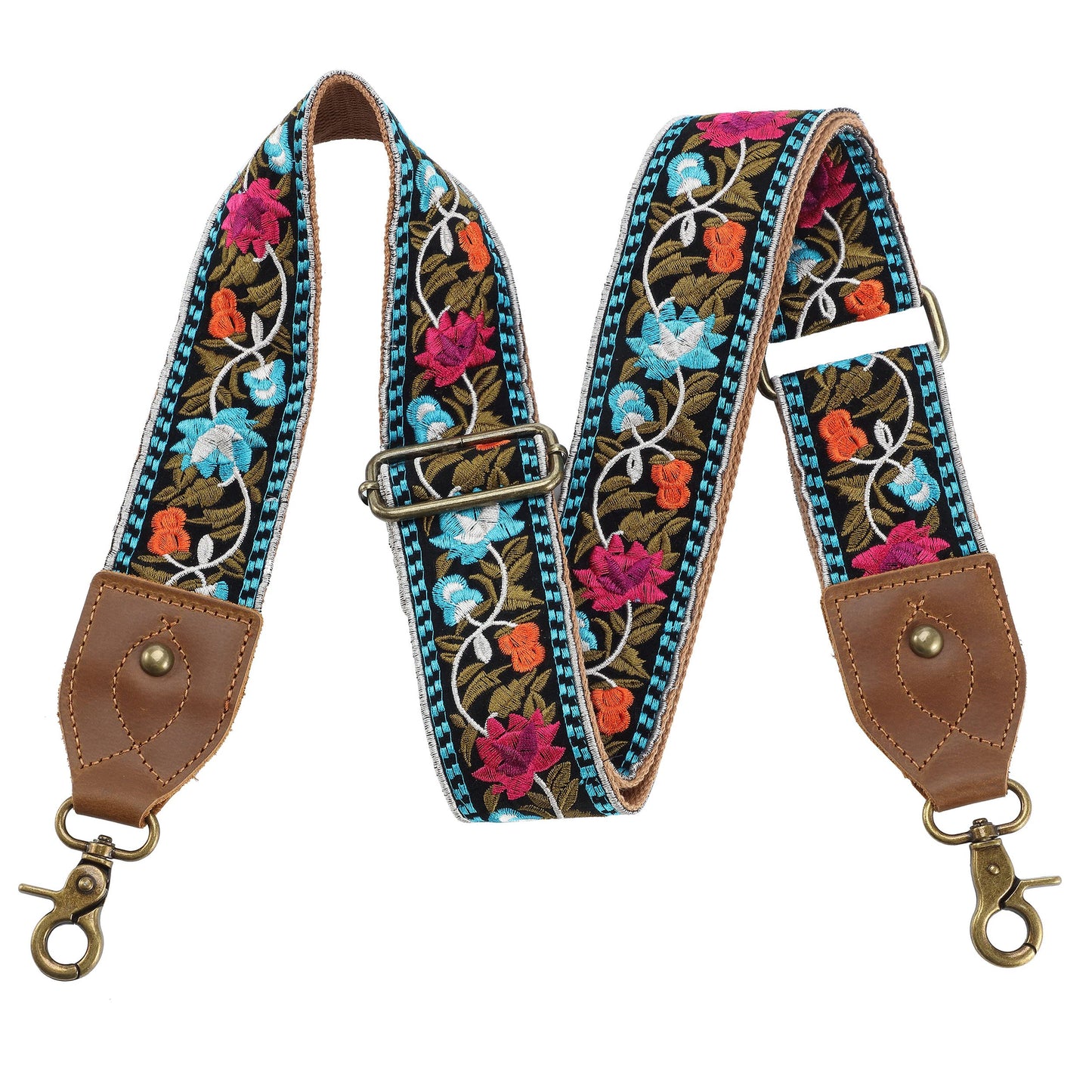 Purse Strap-2"Crazy Horse Leather Wide Shoulder Strap Adjustable Replacement,Retro Jacquard Embroidery Multi-pattern Crossbody Bag Straps for Handbag,Crossbody Bags,Shoulder Bags(Retro Floral)