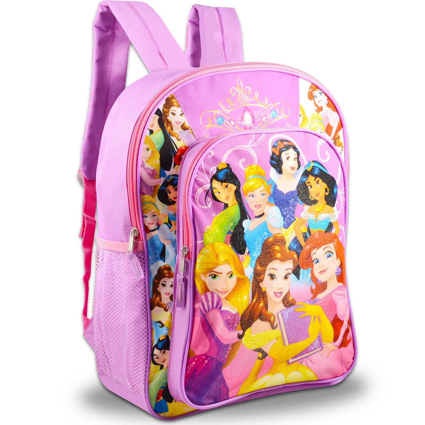 Disney Princess Backpack for Girls Set - Bundle with Deluxe 16" Princess School Bag, Water Bottle, and More Princess School Supplies for Kids