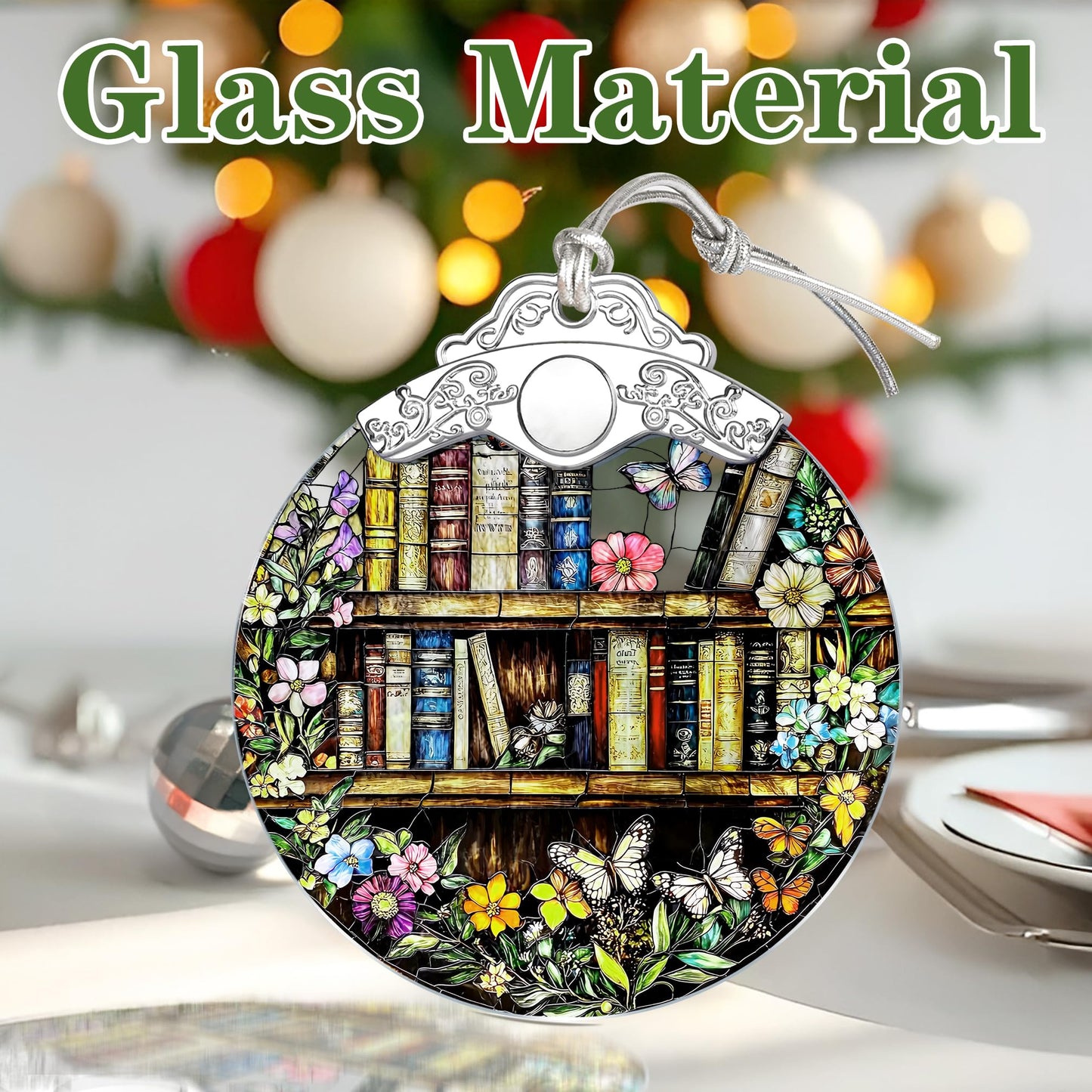 Book Stained Glass Ornament, Christmas Ornaments – Christmas Tree Decorations, Holiday Decor, Stocking Stuffer, Gift Idea, Gifts for Book Lover, Friend, and Faimly