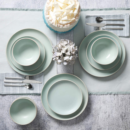 Gibson Home Queenslane 16 Piece Double Bowl Plates and Bowls Dinnerware Sets - Matte Blue