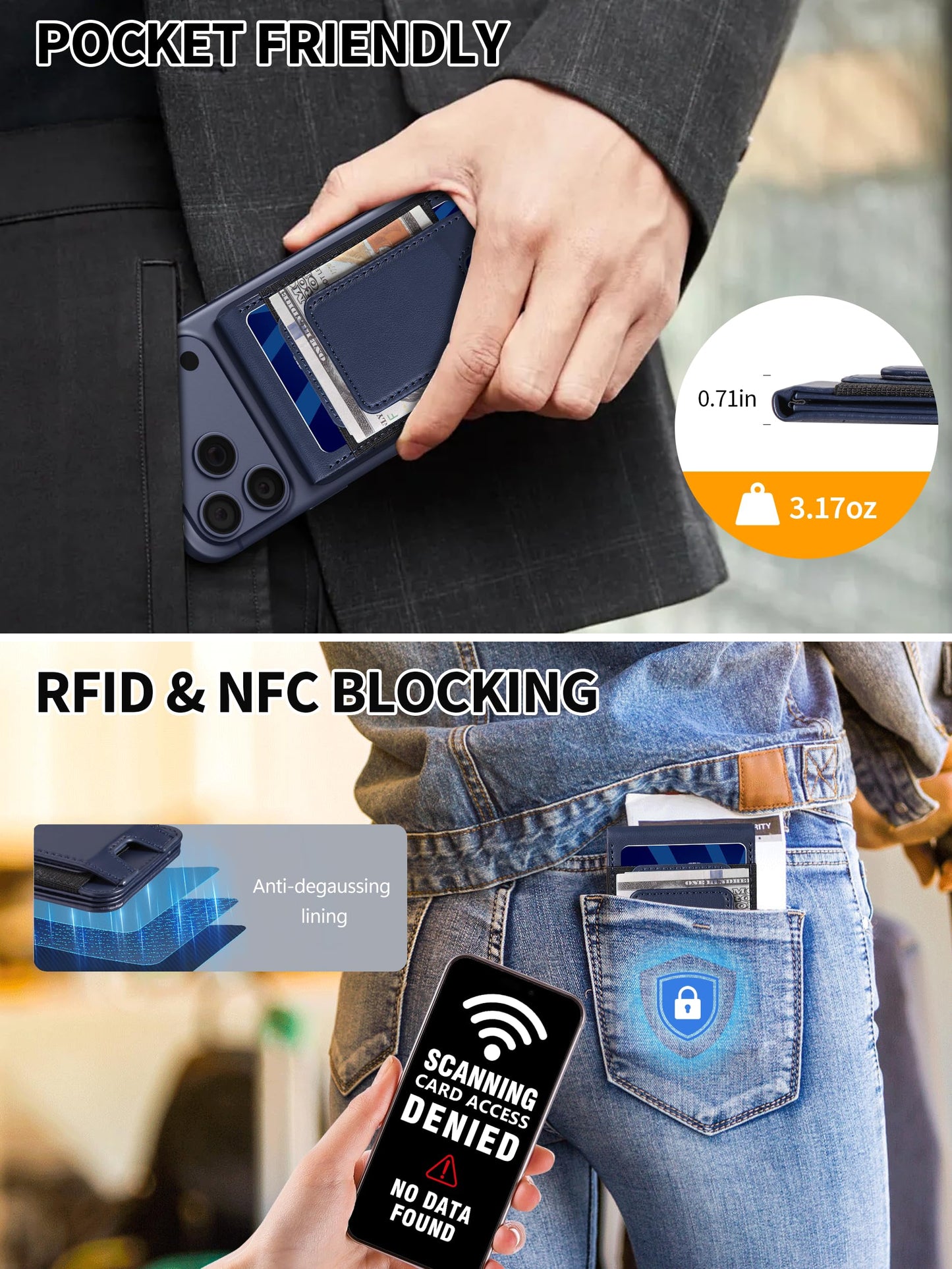 TopMade for MagSafe Wallet with Money Clip, Strongest Magnetic Card Holder for iPhone 17/16/15/14/13/12 Series, for iPhone Wallet with Adjustable Stand, ID Window, RFID Blocking, Navy Blue