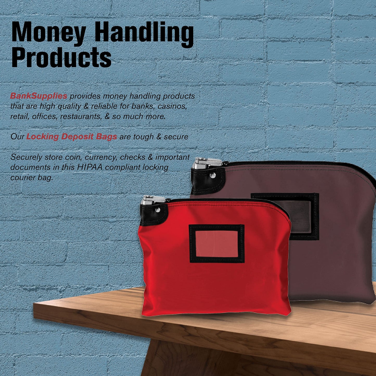 BankSupplies Laminated Nylon Locking Deposit Bag Red 15 Inches W by 11 Inches H HIPAA Compliant Puncture-Resistant Double-Stitched Seams 2 Keys Included