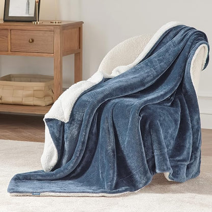 Bedsure GentleSoft Sherpa Fleece Throw Blanket Twin Size for Couch - Thick and Warm Throw for Men, Soft Fuzzy Plush Twin Blanket for Winter, Slate Blue, 60x80 Inches