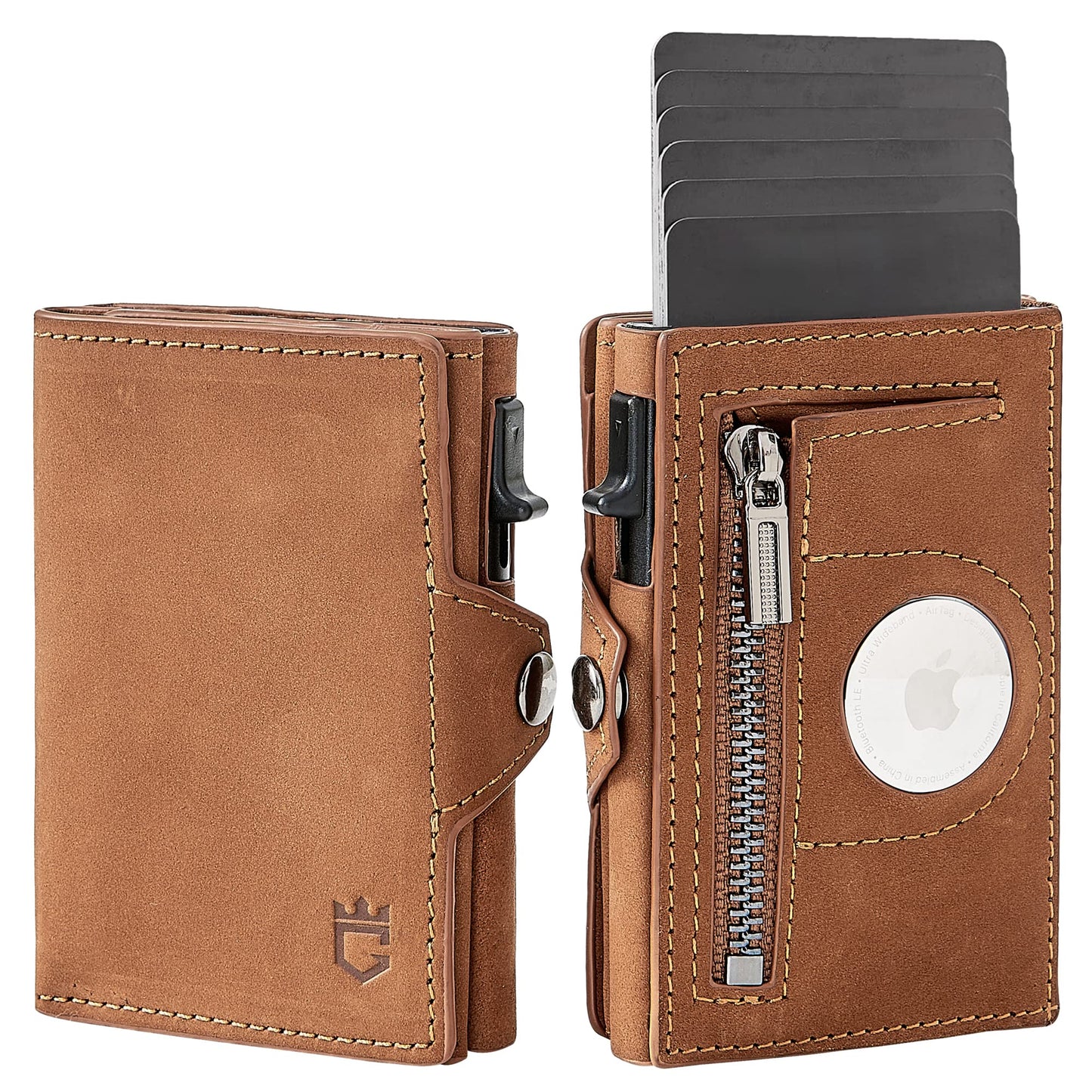 Gemonklee Men's Slim Wallet, Brown 3.0, 100% Full Grain Leather, RFID Protected, Airtag Wallet Holder, 3" L x 4" W x 0.8" H