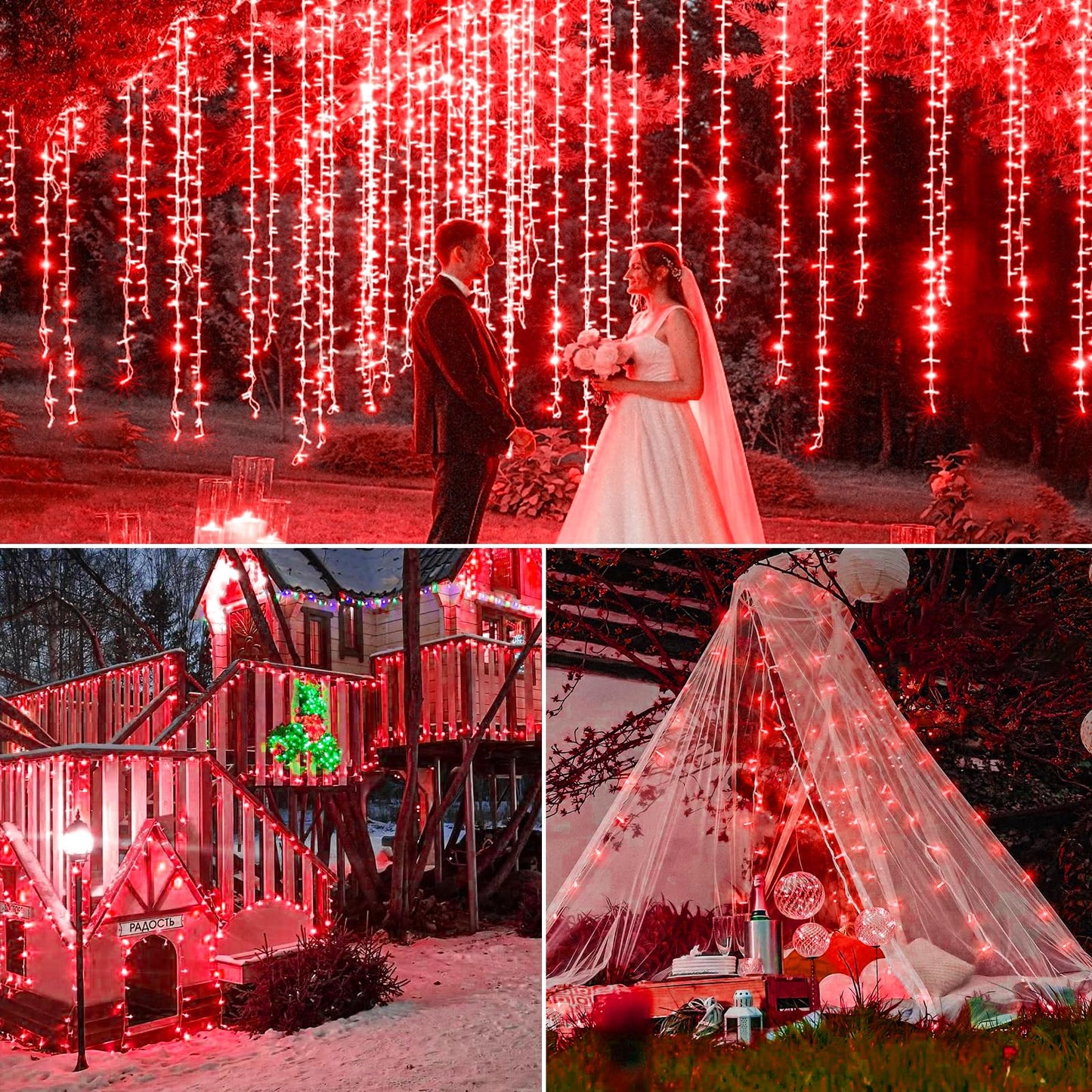 Vivideal 300 LED Red Christmas Lights 100ft String Lights Indoor 8 Modes Clear Wire Connectable Waterproof Plug in Red String Lights for Bedroom Indoor Outdoor Halloween Christmas Decorations