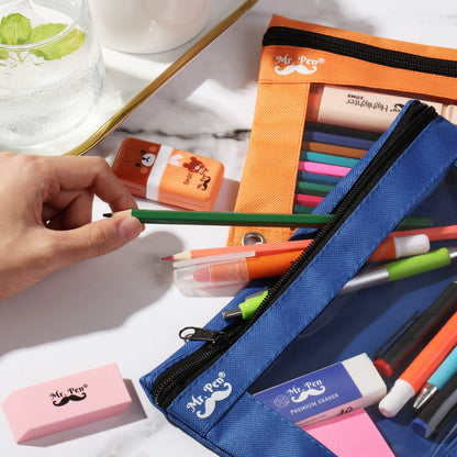 Mr. Pen - Pencil Pouch, Blue and Orange, 2 Fabric Pencil Pouches, Binder Pockets, Pencil Case, Binder Pouch, Pencil Bags, Pencil Pouch 3 Ring, Pencil Bags with Zipper, Zippered Pencil Pouch, Canvas
