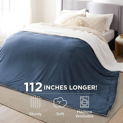 Bedsure GentleSoft Sherpa Fleece Oversized Cal King Blankets for Bed - Thick and Warm Throw for Men, Soft Fuzzy Plush Large Blanket for Winter, Slate Blue, 112x98 Inches