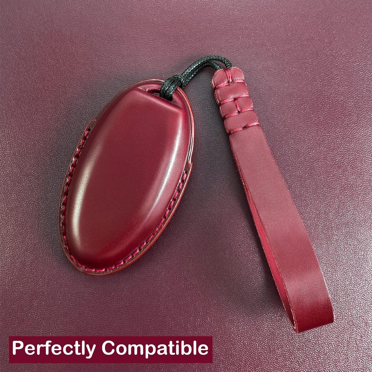 Yonmcfn Leather Car Key Fob Cover for Nissan with Keychain, Premium Leather Full Protection Key Case for Rogue Altima Sentra Maxima Armada Pathfinder Murano fit 5 Buttons Smart Remote Key(Red)