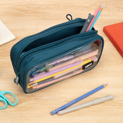 ZIPIT Half & Half Pencil Case | Large Capacity Pencil Pouch | Pencil Bag for School, College and Office (Teal)