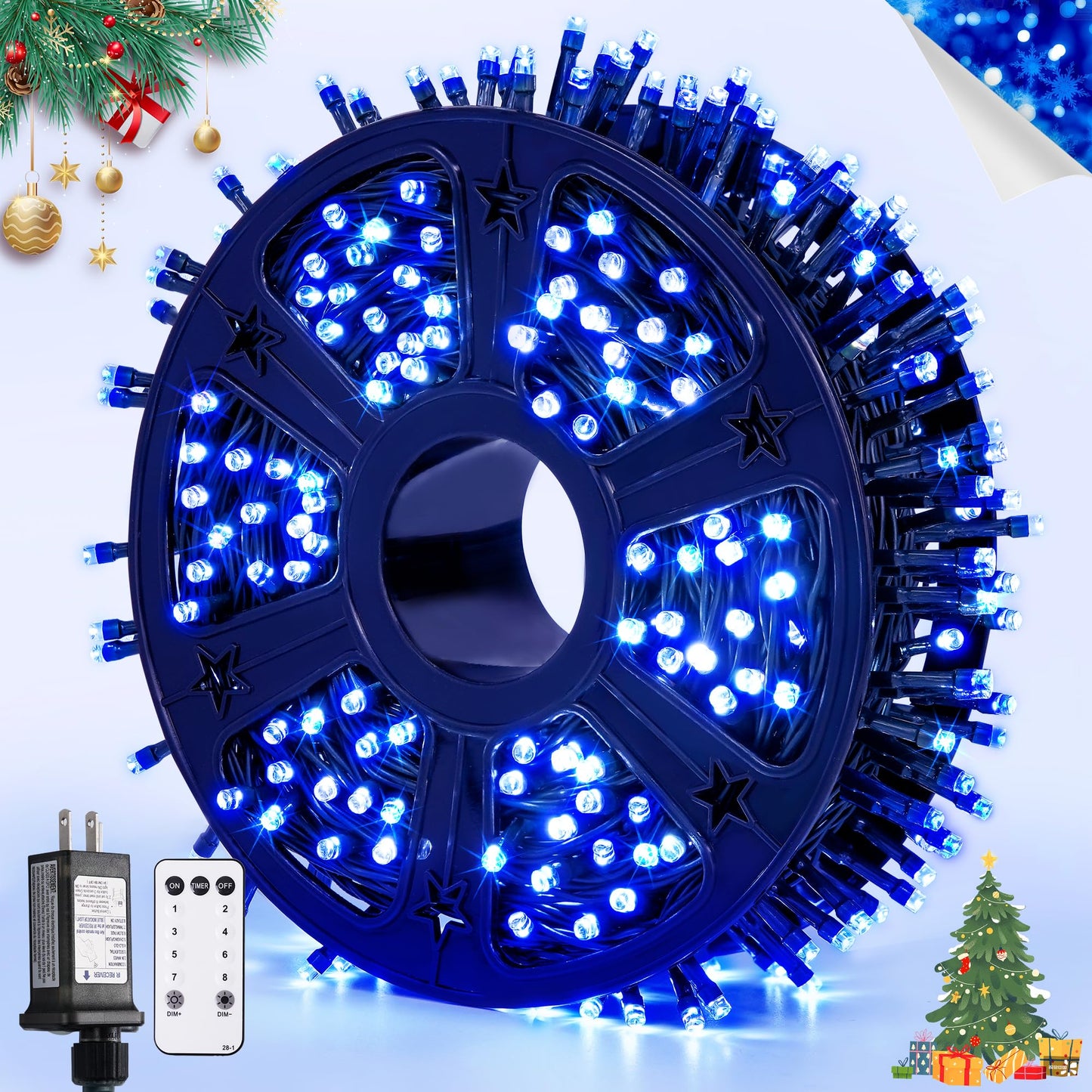 JMEXSUSS Blue 400 LED Christmas Lights Outdoor, 132ft Christmas Tree Lights with Remote, Indoor Blue String Lights Plug in for House Christmas Bush Decorations
