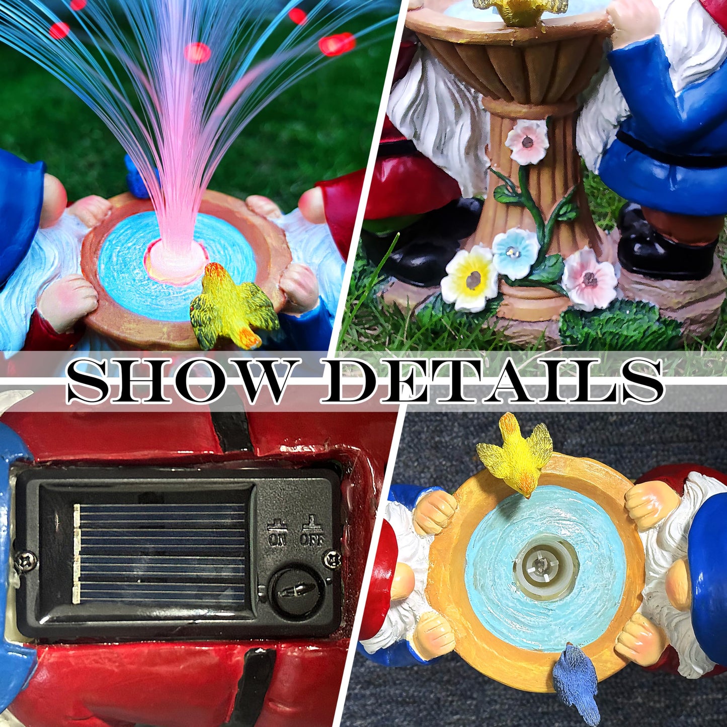 RCTTICUU Gnome Statue Solar Garden Decor with LED Lights, Resin Gnomes Figurine and Colour Changing Optical Fiber Solar Light,Outdoor Decorations for Balcony, Patio, Yard, Lawn, Gifts for Women