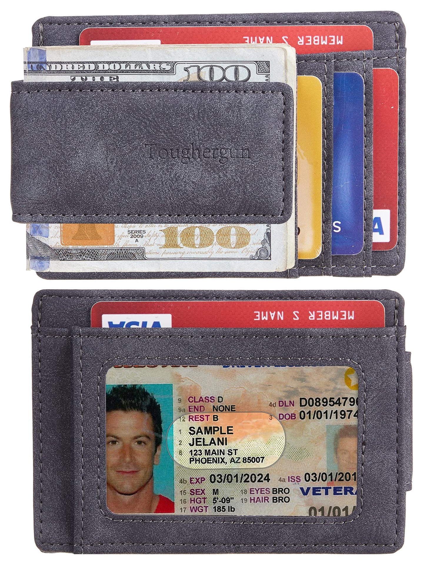 Toughergun Minimalist Wallet for Men with Magnetic Money Clip Leather Slim Wallet, Credit Card Holder RFID Blocking Front Pocket Holds Cash and Cards (Deep Grey)