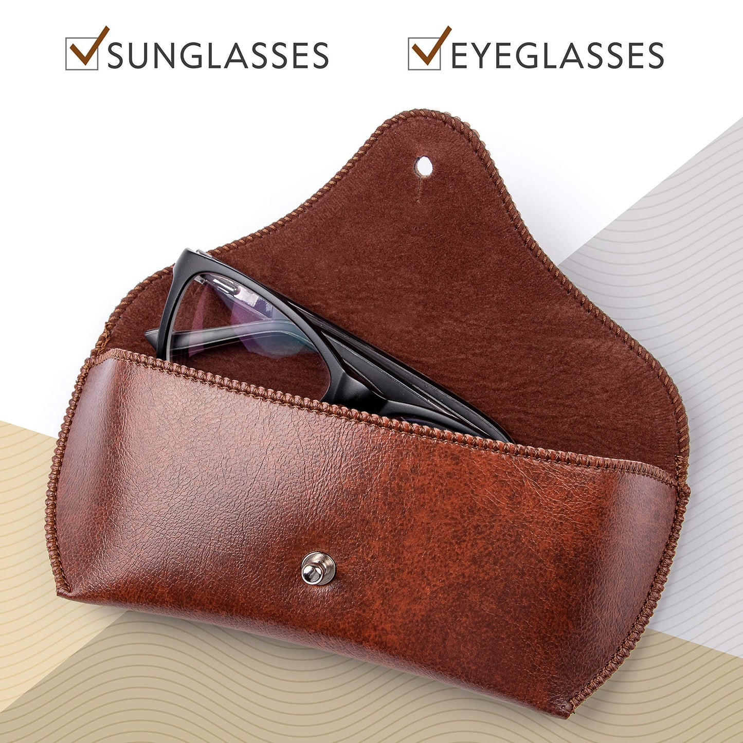 PU Leather Sunglass Case, Soft Premium Sunglasses Case Pouch Brown, Medium Big Glasses Holder For Men and Women