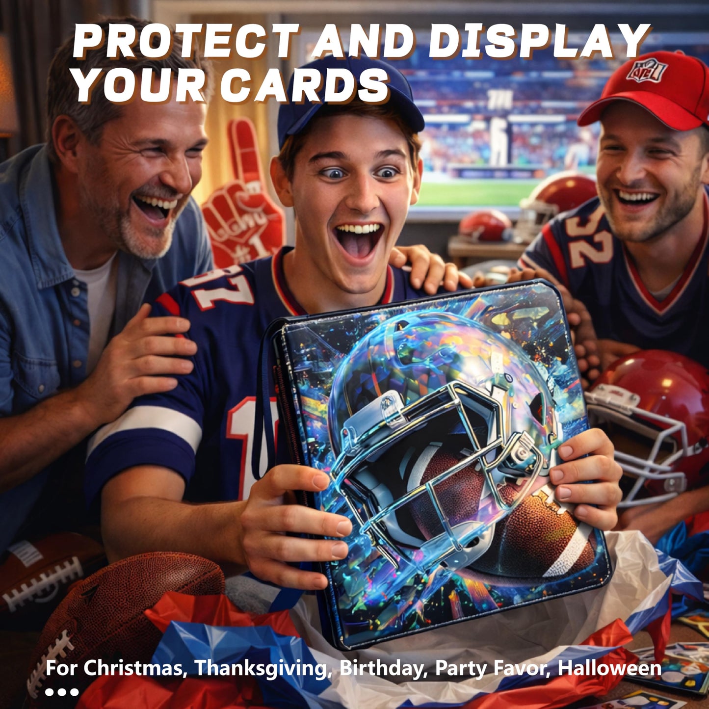 Football Card Binder with Sleeves, 9-Pocket Portable Card Protectors Album Holder Book with Zipper, Fits 900 Cards with 50 Removable Sleeves, Football Cards Display Storage Carrying Case