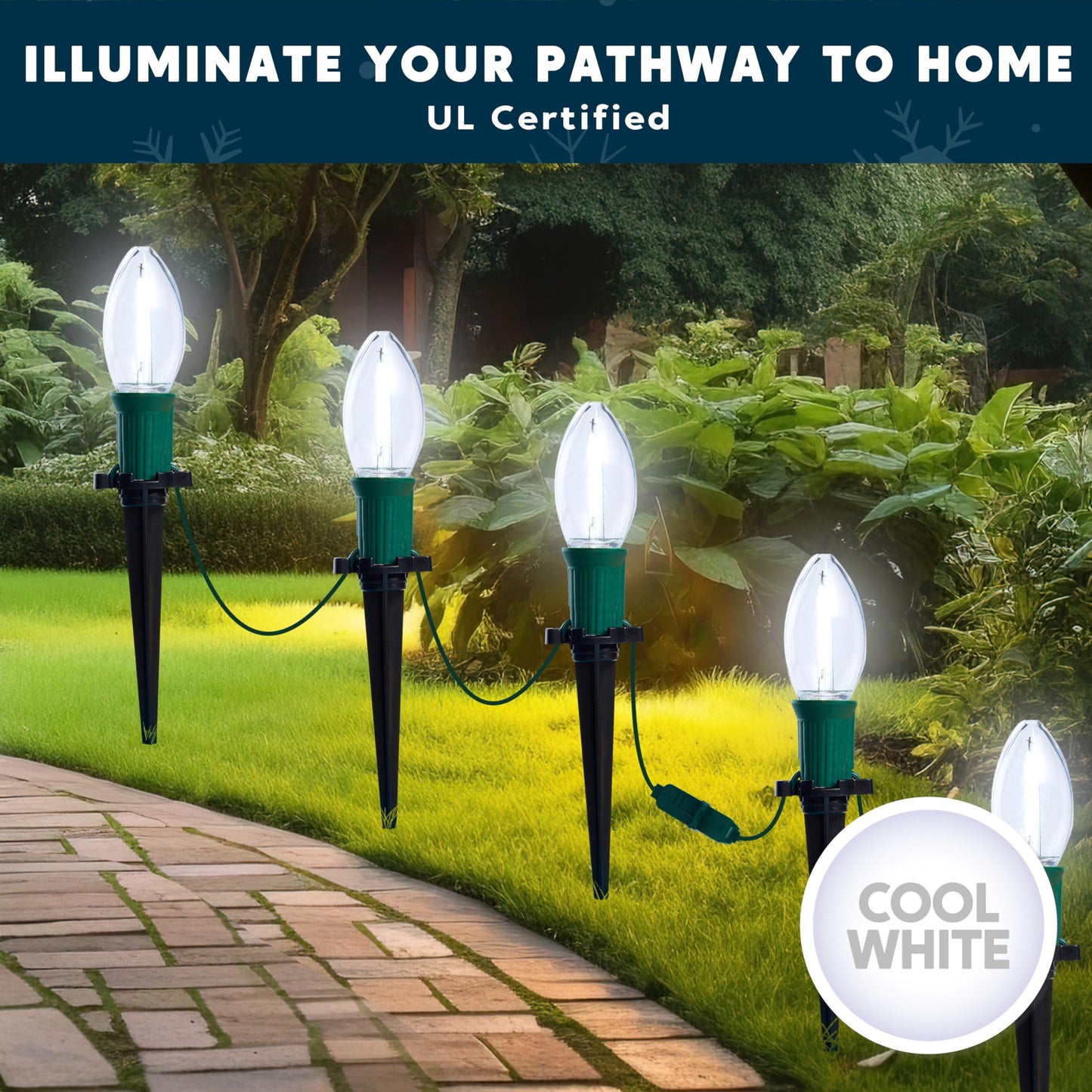 Joiedomi Christmas C9 Pathway Lights Outdoor Decorations 24 Packs, 30.75ft Xmas White Pathway Marker String Lights for Holiday Waterproof Outside Yard Garden, Party, Walkway Decor