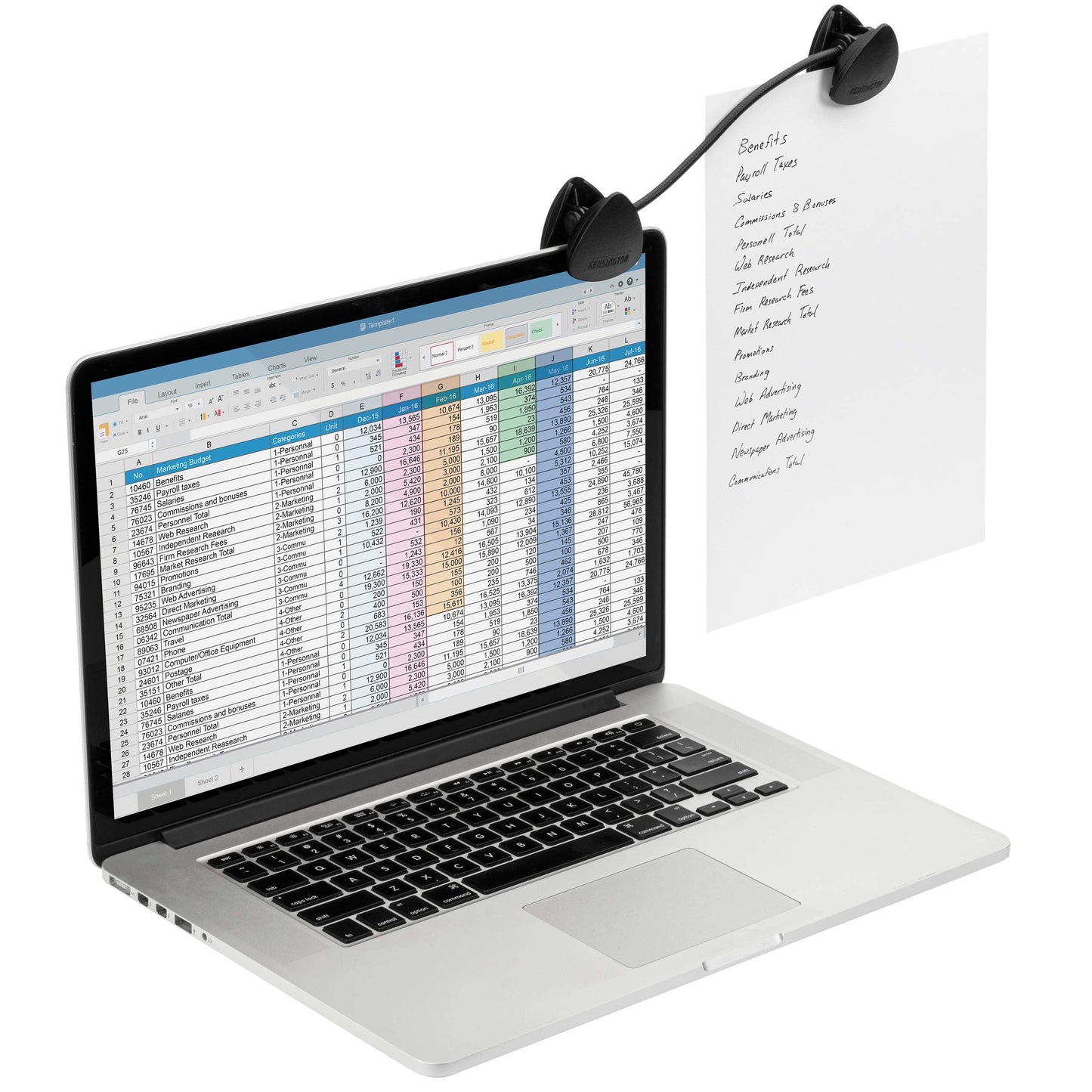 Kensington Document Holder for Typing for Laptops and Monitors, Flex Clip Copyholder, Typing Stand Document Holder, Office Paper Clip Holder, Compact Paper Holder Stand, Black 9-3/4" Wide K62081BF