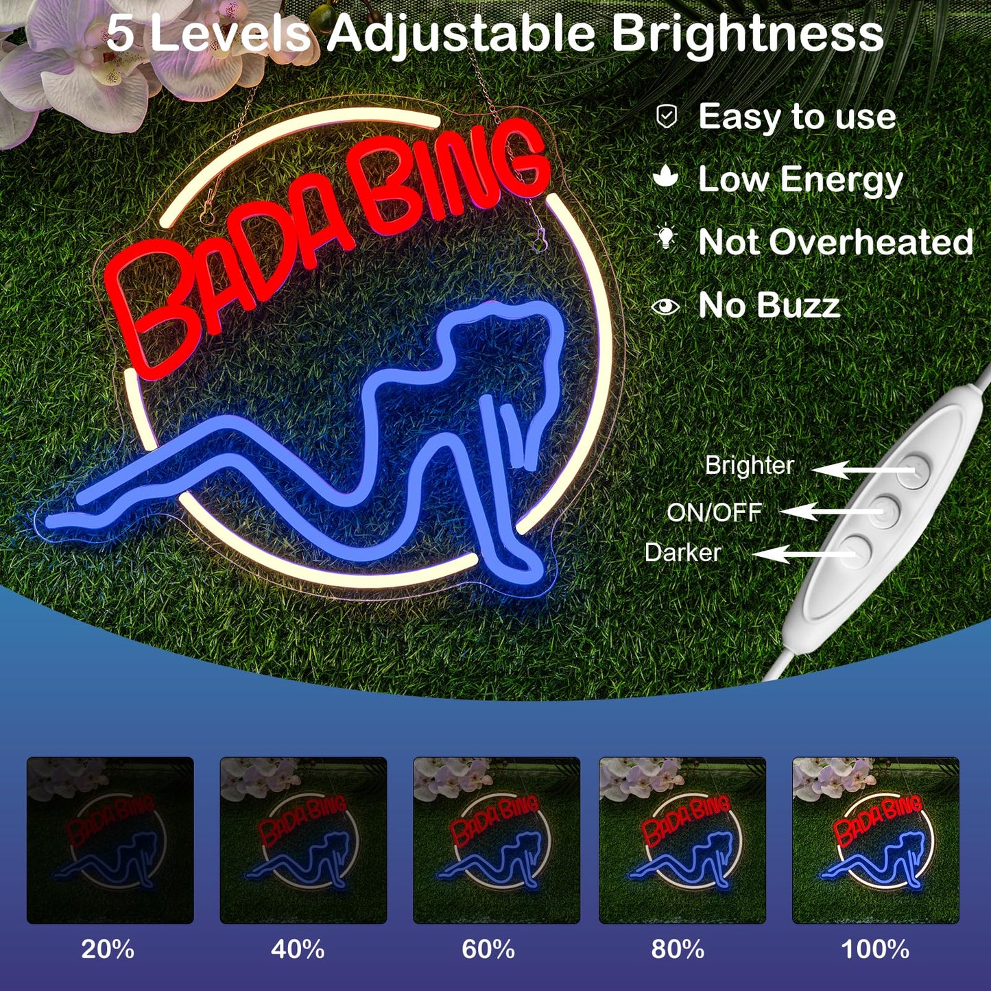 Bada Bing Neon Signs Led Sign for Bedroom Sopranos Merch Light up Sign Neon Light Sign with USB/Switch Operated Man Cave Led Neon Sign for Wall Decor Bar Club Party Bedroom
