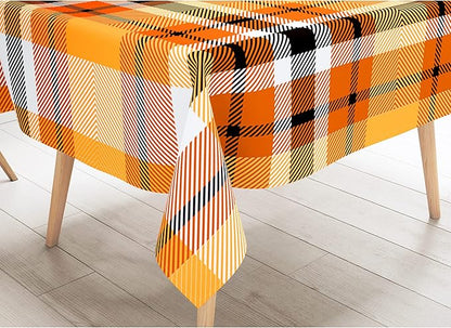 Fall Tablecloth 54"x108" Rectangle Orange Black Buffalo Plaid Fabric Tablecloth Dining Table Cover for Fall Autumn Thanksgiving Harvest Kitchen Farmhouse Outdoor Picnic Camping Party Decor Supplies