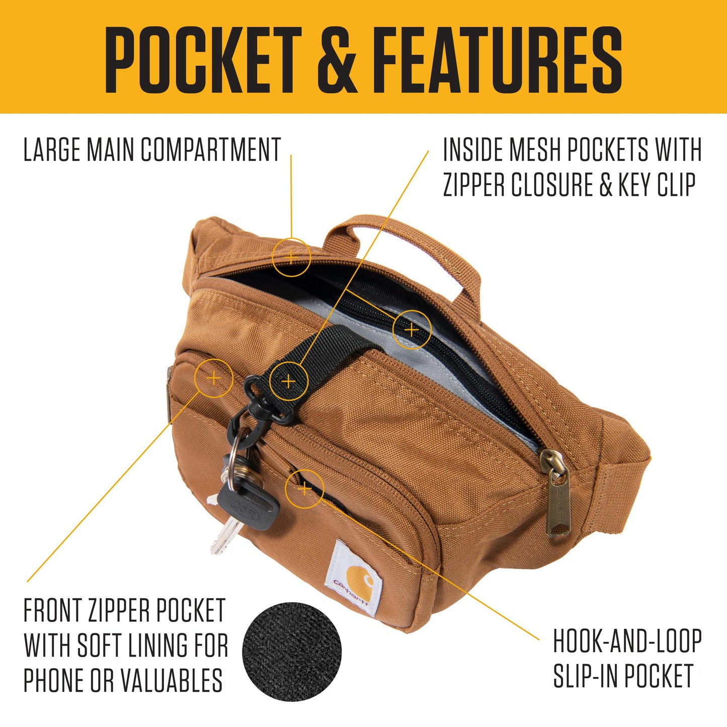 Carhartt Classic Adjustable Sling Bag, Durable, 600-Denier Water Resistant Hip Pack, Essential Waist Pack (Black)